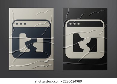 White Broken file icon isolated on crumpled paper background. Paper art style. Vector