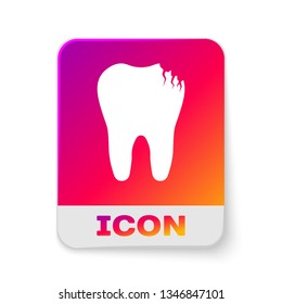 White Broken tooth icon isolated on white background. Dental problem icon. Dental care symbol. Rectangle color button. Vector Illustration