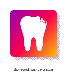 White Broken tooth icon isolated on white background. Dental problem icon. Dental care symbol. Square color button. Vector Illustration