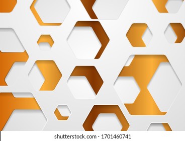 White and bronze papercut hexagons abstract background. Corporate geometric paper vector design