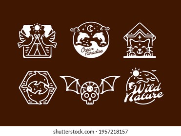 White and brown animal line art set collection design