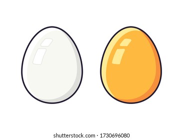 White and brown chicken egg isolated cartoon vector icons