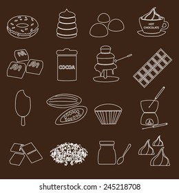 white and brown chocolate outline simple symbols set eps10