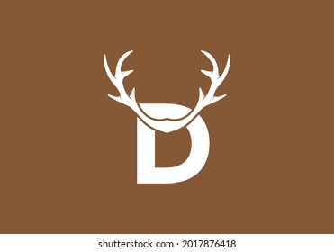 White brown color of D initial letter with deer horn design