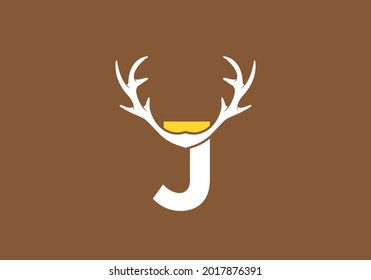 White brown color of J initial letter with deer horn design