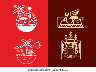White and brown color of outdoor activity badge line art design