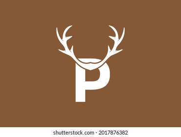 White brown color of P initial letter with deer horn design