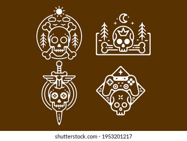 White and brown color of skull head skeleton collection design