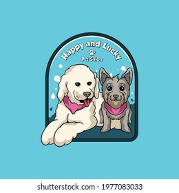 White and Brown Dog Twin illustration Badge logo for Petshop barber cute minimalism vector isolated