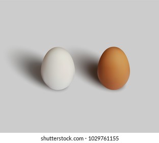 White and brown eggs isolated on gray background. Vector realistic design element.