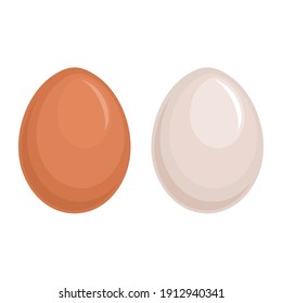 White and brown eggs on a white background. Vector illustration
