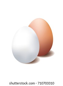 White and brown eggs on white background 