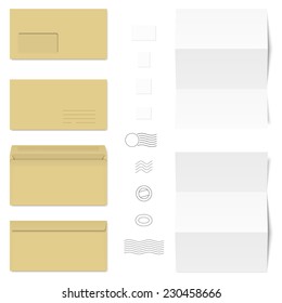 white + brown Envelopes / Writing Paper / Postage Stamps