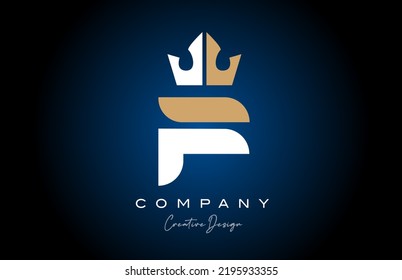 white brown F alphabet letter logo icon design with king crown. Creative template for business and company