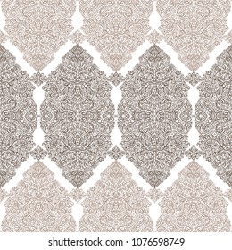 White and brown floral seamless pattern. Vintage, paisley elements. Traditional, Ethnic, Turkish, Indian motifs. Great for fabric and textile, wallpaper, packaging or any desired idea. 
