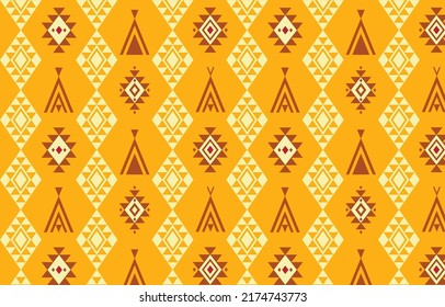 White brown geometrics pattern with tribal tents on yellow background.
Designed for fabrics,textile,ikat,ethnic,tribal,african,american,decoration,graphic,seamless,background,vector illustration.