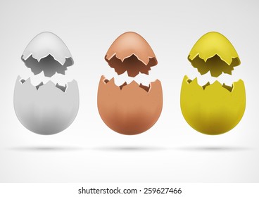 white brown and golden broken separated eggshell collection easter and agriculture theme vector illustration 