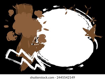 White and Brown Graffiti speech bubble on black background. Abstract modern Messaging sign street art decoration, Discussion icon performed in urban painting style.
