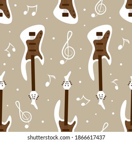 White and brown guitar seamless pattern. Vector illustration.