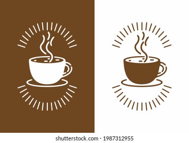 White brown line art coffee badge design