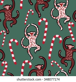 White and brown monkey new year vector pattern