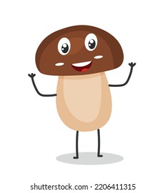White and brown mushroom. Sticker for social networks and reaction for messengers. Natural and organic product. Nature and flora, ecology and biology, plant. Cartoon flat vector illustration