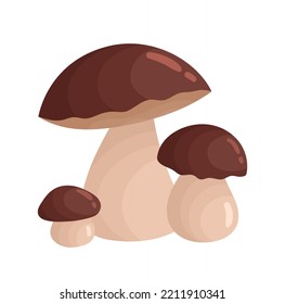 White And Brown Mushrooms Icon. Healthy Nutrition And Vegetarian Diet, Balanced Nutrient. Symbol Of Autumn Season, Fall. Graphic Element For Printing On Fabric. Cartoon Flat Vector Illustration