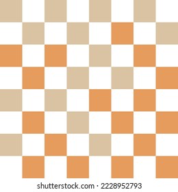 White, brown, and orange checkerboard pattern background. Vector illustration.