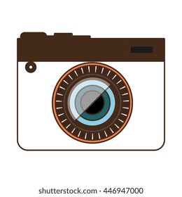 white and brown  photo camera design with flash over isolated background, technology concept, vector illustration
