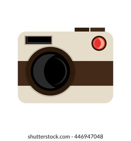 white and brown  photo camera design with flash over isolated background, technology concept, vector illustration