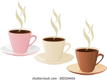 White, brown and pink insulated coffee cups.