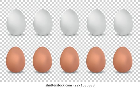 White And Brown Realistic Chicken Eggs - Vector Illustrations Isolated On Transparent Background