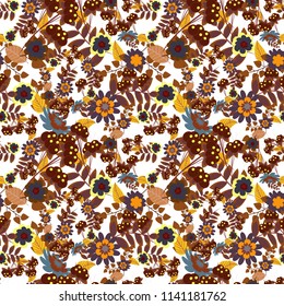 White, brown and red spring flowers. Floral card. Greeting card. Floral seamless pattern. Floral wall art painting for home. Wedding invitation template. Vector abstract flowers.