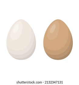 White and brown whole chicken eggs isolated on white background. Dark and light eggshell. Flat design for menu, cafe, restaurant, poster, banner, emblem, sticker. Vector illustration