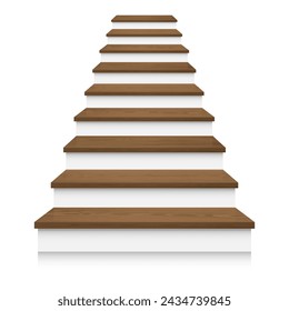 White brown wood stair template front view 3D isolated vector illustration.