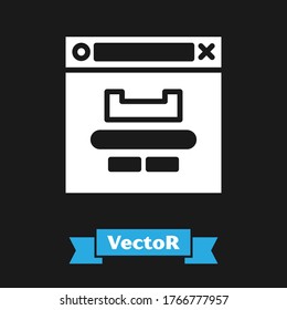 Icono de la ventana del navegador blanco aislado en fondo negro.  Ilustración vectorial