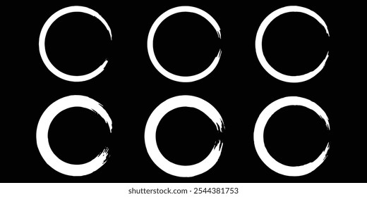 White brush circles set. Brush circles stroke. Vector illustration.