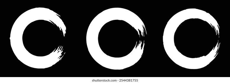 White brush circles set. Brush circles stroke. Vector illustration.