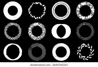 White Brush Circular Frame Set (Japanese Design Material)