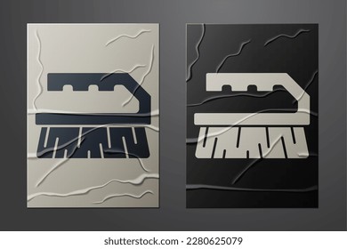 White Brush for cleaning icon isolated on crumpled paper background. Paper art style. Vector