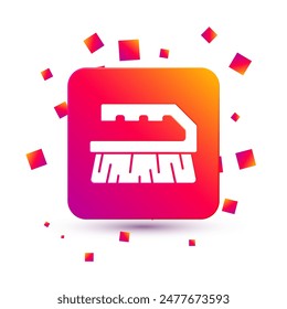 Weißer Pinsel zum Reinigen Icon isoliert auf weißem Hintergrund. Quadratisches Button. Vektorgrafik