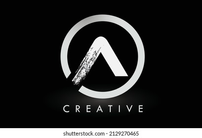White A Brush Letter Logo Design with Black Circle. Creative Brushed Letters Icon Logo.