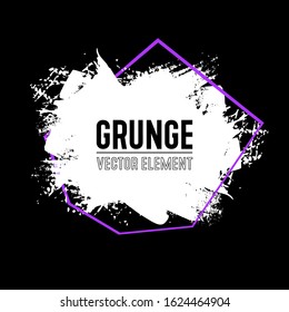 White brush on black background. Hand painted grunge element. Color ink drawing abstract dirty blot. Artistic design place for text, quote, information, company name.
