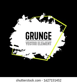 White brush on black background. Hand painted grunge element. Color ink drawing abstract dirty blot. Artistic design place for text, quote, information, company name.