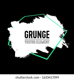 White brush on black background. Hand painted grunge element. Color ink drawing abstract dirty blot. Artistic design place for text, quote, information, company name.