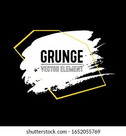 White brush on black background. Hand painted grunge element. Color ink drawing abstract dirty blot. Artistic design place for text, quote, information, company name.