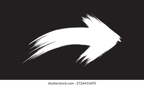 White brush stroke arrow pointing right on black background dynamic directional symbol vector