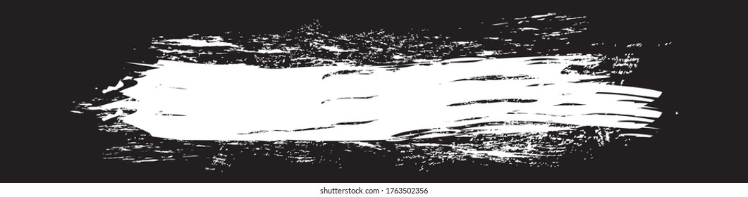 White brush stroke isolated on black background. Trendy brush stroke for white ink paint, grunge backdrop, dirt banner, watercolor design and dirty texture. Brush stroke vector illustration