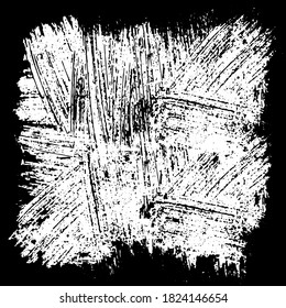 White brush stroke isolated on black background. Texture for banner, cover, backdrop. Hand drawn style. Vector illustration.