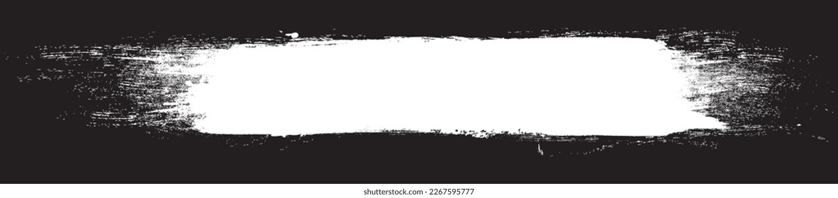 Golpe de pincel blanco aislado sobre fondo negro. Vector de trazo de pincel para pintura de tinta, elemento de diseño de grunge, banner de suciedad, diseño de acuarela, textura sucia. Icono de pincel de moda, ilustración vectorial